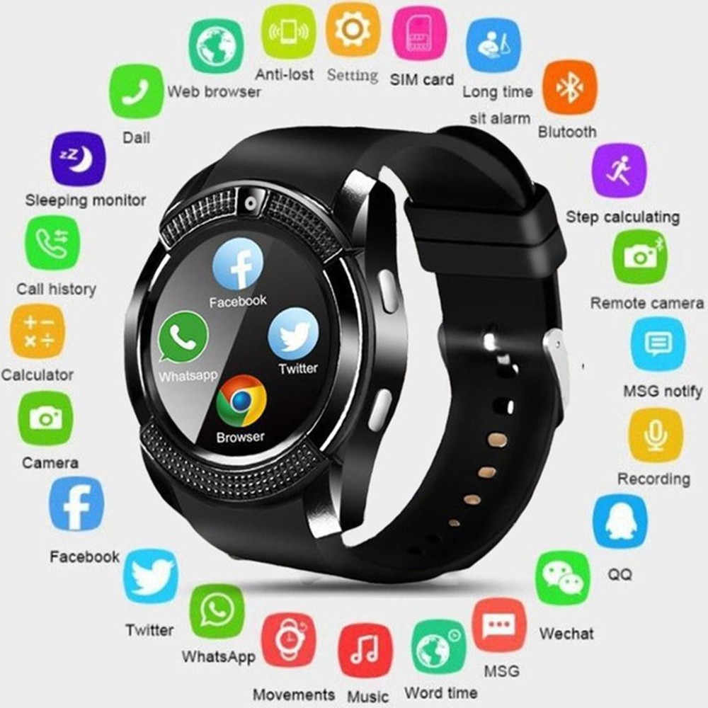 V8 Sport Bluetooth Round Dial Wrist Smart Watch Camera SIM TF Slot for iOS Android